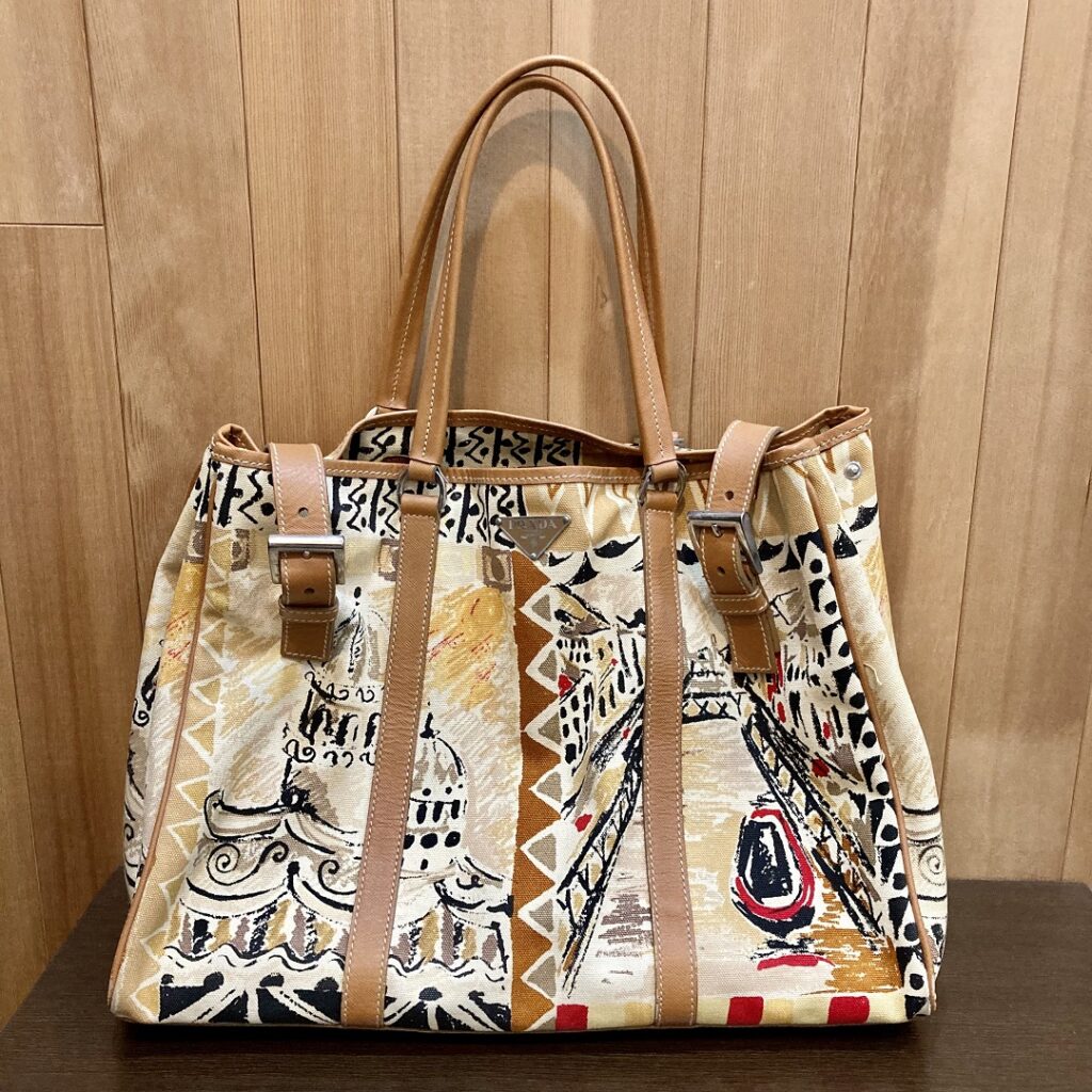 美品】 PRADA プラダ 大容量 A4収納 キャンバス トートバッグ 花柄-